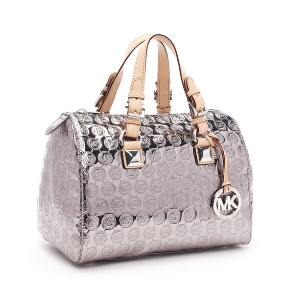 Michael Kors Metallic Medium Grayson Monogram Satchel - Picture 7 of 14